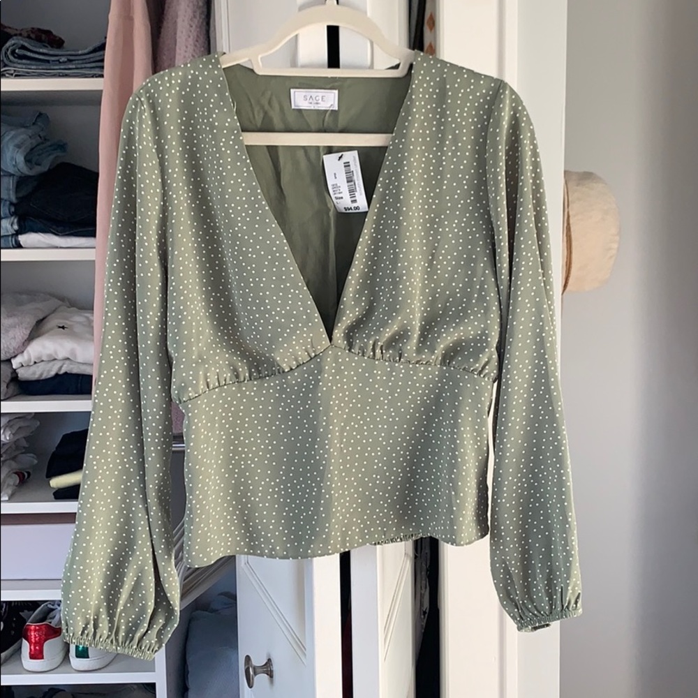 Sage The Label cropped long sleeve blouse NWT